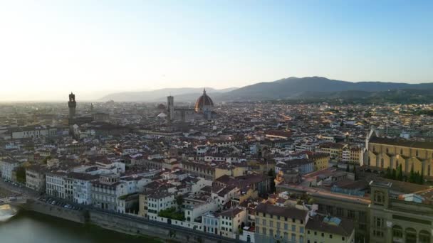Zřízení Leteckého Snímku Panorama Florencie Západ Slunce Zlatá Hodina Historické — Stock video