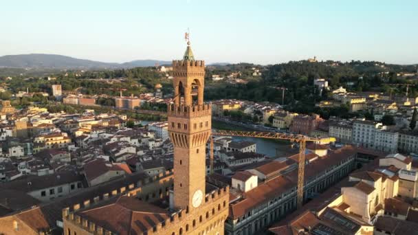 Palazzo Vecchio Widok Lotu Ptaka Zachód Słońca Złota Godzina Toskania — Wideo stockowe
