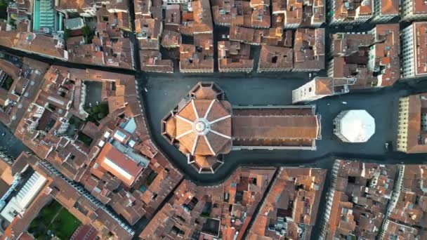 Floransa Mimarisinin Havadan Görünüşü Gündoğumunda Aziz Mary Katedrali Talya — Stok video