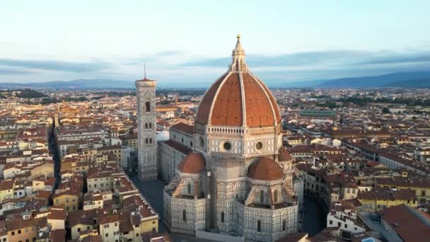 Flygfoto Nära Florens Katedral Duomo Firenze Vid Solnedgången Toscana Italien — Stockvideo