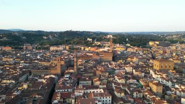 Florens Stadssiluett Flygfoto Vid Soluppgången Palazzo Vecchio Katedralen Saint Mary — Stockvideo