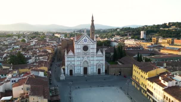 Establishing Aerial View Shot Florence City Skyline Basilica Santa Croce — Stock Video