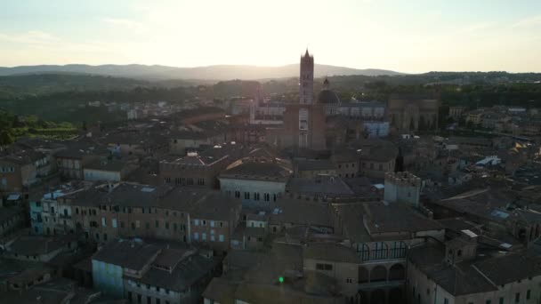 Flygfoto Över Duomo Siena Katedralen Vid Solnedgången Toscana Italien — Stockvideo