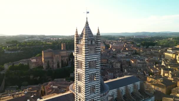 Αεροφωτογραφία Του Duomo Siena Καθεδρικός Ναός Στο Ηλιοβασίλεμα Τοσκάνη Ιταλία — Αρχείο Βίντεο