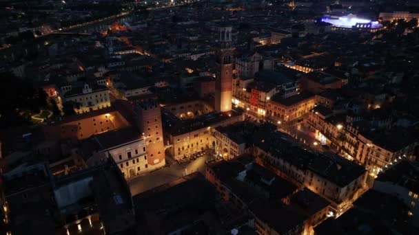 Verona Itália Vista Aérea Piazza Delle Erbe Torre Dei Lamberti — Vídeo de Stock