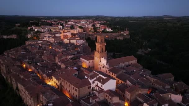 Tuscany Night Aerial View Medieval Town Pitigliano Province Grosseto Italy — Stock Video