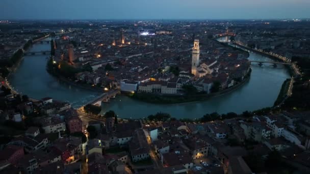 Βερόνα Ιταλίας Ορίζοντα Εναέρια Άποψη Του Ιστορικού Κέντρου Της Πόλης — Αρχείο Βίντεο