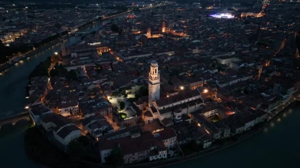 Luftaufnahme Des Doms Von Verona Cattedrale Santa Maria Matricolare Stadtsilhouette — Stockvideo