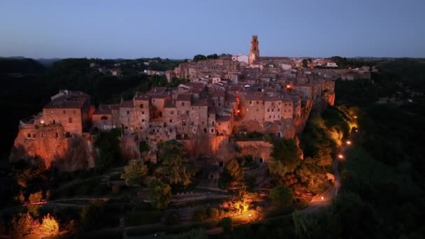 Pitigliano Katedralen Flygfoto Den Historiska Medeltida Staden Provinsen Grosseto Toscana — Stockvideo