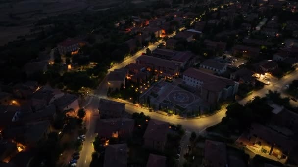 Pienza Toscane Uitzicht Vanuit Lucht Middeleeuwse Stad Avonds Siena Italië — Stockvideo