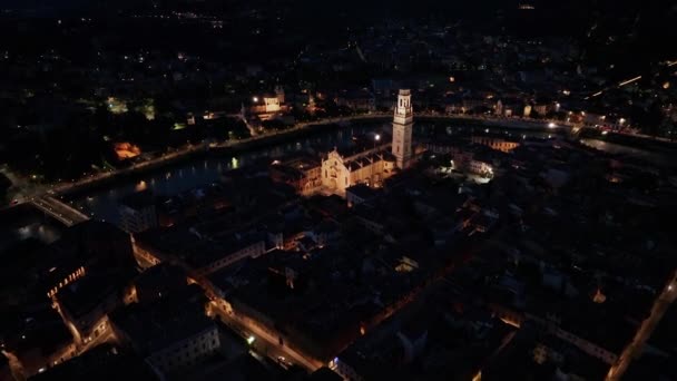 Flygfoto Över Duomo Verona Cattedrale Santa Maria Matricolare Urban Skyline — Stockvideo