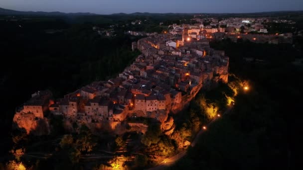 Ortaçağ Kasabası Pitigliano Nun Hava Manzarası Akşam Vakti Grosseto Toskana — Stok video