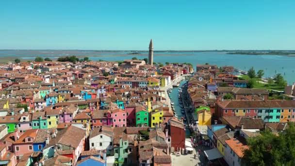 Vista Aérea Colorida Ilha Burano Lagoa Veneziana Itália — Vídeo de Stock
