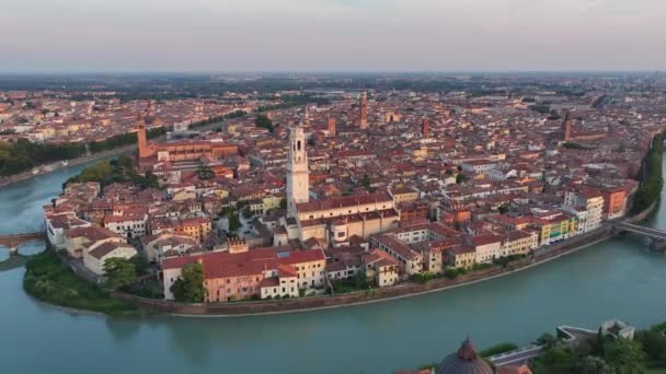 Uitzicht Vanuit Lucht Het Historische Centrum Van Verona Ponte Pietra — Stockvideo