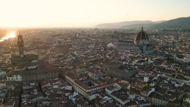 Zřízení Leteckého Snímku Panorama Florencie Západ Slunce Zlatá Hodina Historické — Stock video