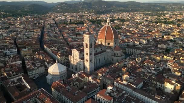 Vista Aérea Catedral Florença Duomo Firenze Pôr Sol Itália — Vídeo de Stock