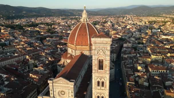 Vista Aérea Catedral Florença Duomo Firenze Pôr Sol Toscana Itália — Vídeo de Stock