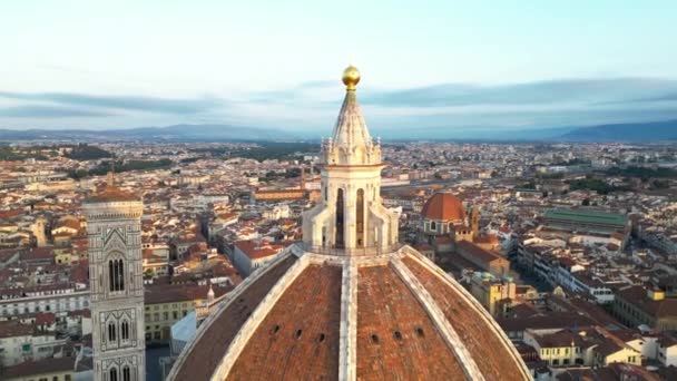 Luchtfoto Van Kathedraal Van Florence Duomo Firenze Bij Zonsopgang Toscane — Stockvideo