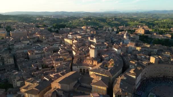 Siena Toskania Widok Lotu Ptaka Średniowieczne Miasto Zachodzie Słońca Włochy — Wideo stockowe