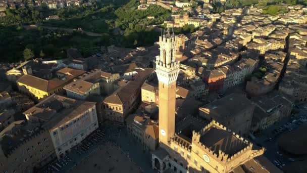 Siena Tuscany Αεροφωτογραφία Της Μεσαιωνικής Πόλης Ηλιοβασίλεμα Piazza Del Campo — Αρχείο Βίντεο