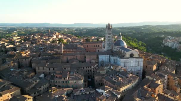 Vista Aérea Del Duomo Siena Catedral Atardecer Toscana Italia — Vídeo de stock