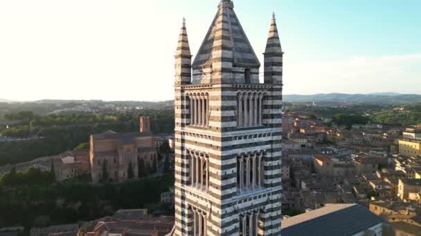 Vista Aérea Del Duomo Siena Catedral Atardecer Toscana Italia — Vídeos de Stock