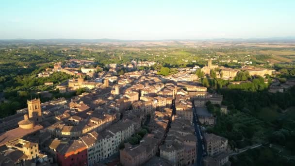 Adembenemende Luchtfoto Van Siena Middeleeuwse Stad Bij Zonsondergang Toscane Italië — Stockvideo