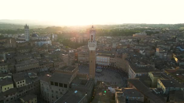 Siena Tuscany Αεροφωτογραφία Της Μεσαιωνικής Πόλης Ηλιοβασίλεμα Piazza Del Campo — Αρχείο Βίντεο