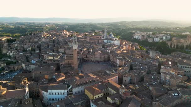 Siena Toscana Vista Aérea Ciudad Medieval Atardecer Piazza Del Campo — Vídeos de Stock