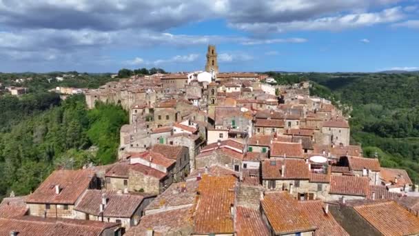 Pitigliano Toscana Vista Aérea Cidade Medieval Província Grosseto Itália — Vídeo de Stock