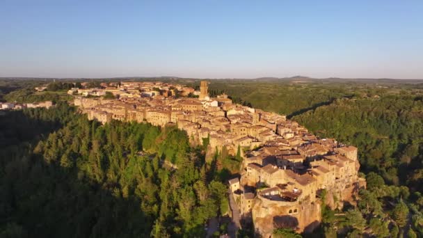 Tuscany Grosseto Eyaleti Talya Daki Ortaçağ Pitigliano Kasabasının Günbatımı Hava — Stok video