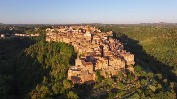 Toskana Sonnenuntergang Luftaufnahme Der Mittelalterlichen Stadt Pitigliano Der Provinz Grosseto — Stockvideo