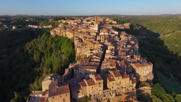 Aerial View Medieval Town Pitigliano Sunset Province Grosseto Tuscany Italy — Stock Video