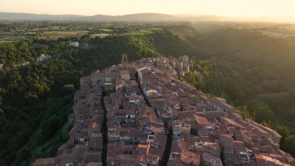 Widok Lotu Ptaka Średniowieczne Pitigliano Town Toskanii Prowincja Grosseto Włochy — Wideo stockowe