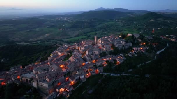 Montepulciano Toscana Vista Aérea Cidade Medieval Noite Província Siena Itália — Vídeo de Stock