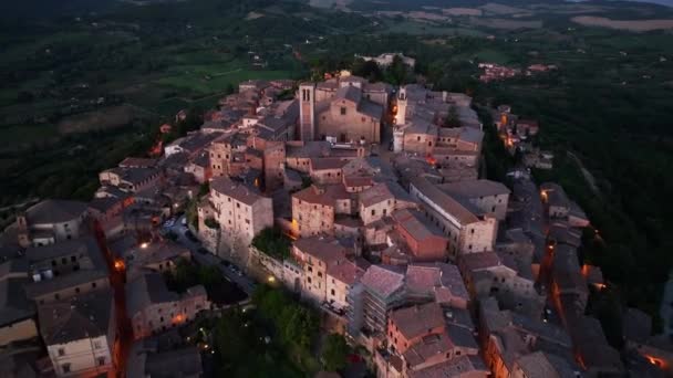 Montepulciano Toscana Vista Aérea Cidade Medieval Província Siena Itália Anoitecer — Vídeo de Stock
