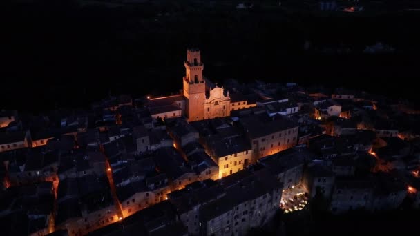 Pitigliano Katedralen Flygfoto Den Historiska Medeltida Staden Provinsen Grosseto Toscana — Stockvideo