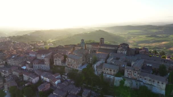 Tuscany Sunrise Aerial View Medieval Town Montepulciano Province Siena Italy — Stock Video