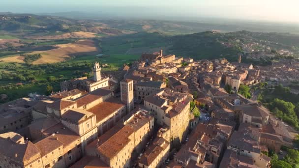 Toscana Soluppgång Antenn Utsikt Över Den Medeltida Staden Montepulciano Provinsen — Stockvideo