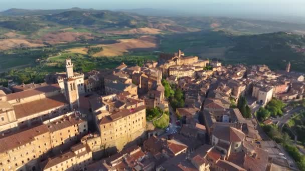 Toskana Sonnenaufgang Luftaufnahme Der Mittelalterlichen Stadt Montepulciano Der Provinz Siena — Stockvideo