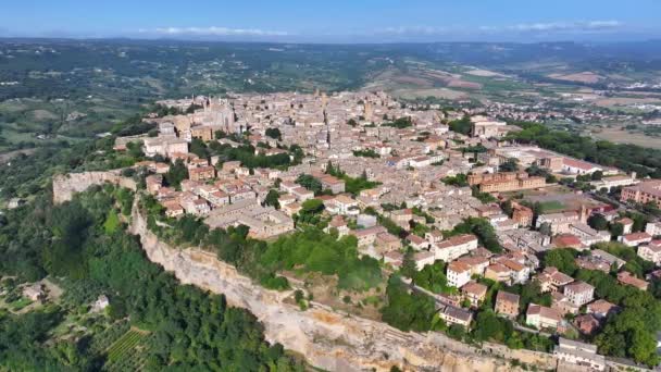 Flygfoto Över Den Antika Etruskiska Staden Orvieto Solig Dag Med — Stockvideo