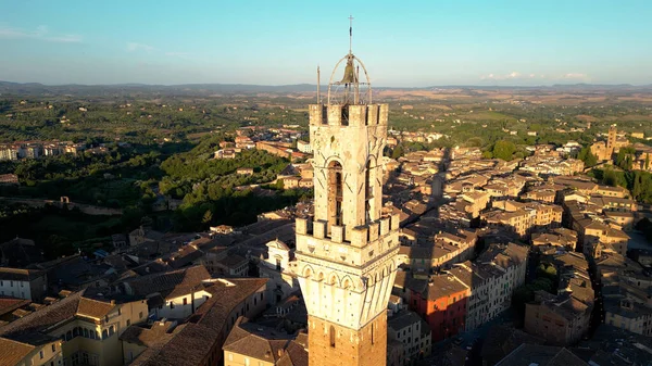 Siena Torre Sineira Torre Del Mangia Mangia Antiga Cidade Vizinha Imagens Royalty-Free