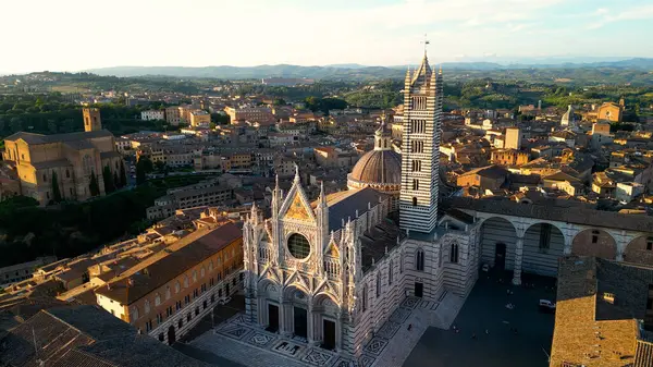 Vista Aérea Duomo Siena Catedral Pôr Sol Toscana Itália Fotografia De Stock