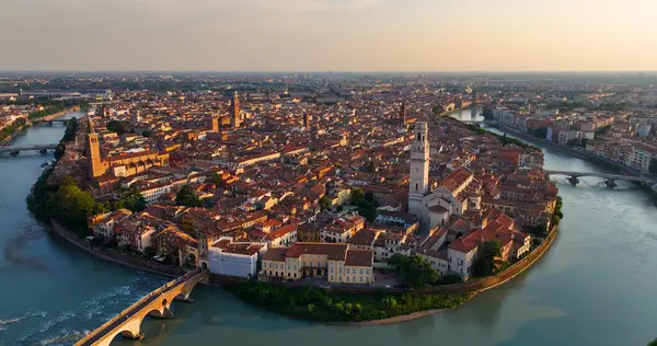 Panorama Aéreo Verona Itália Ponte Pietra Sobre Rio Adige Centro Imagem De Stock