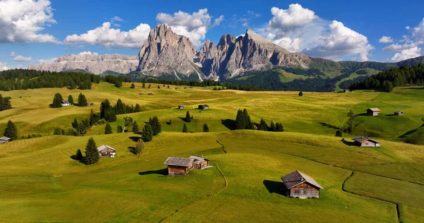 Seiser Alm Alpe Siusi Vista Aérea Verão Dolomitas Italianas Tirol Fotografia De Stock