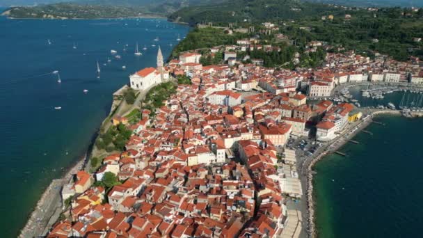 Foto Aérea Verano Piran Península Istria Eslovenia — Vídeos de Stock