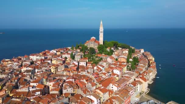 Rovinj Kroatië Uitzicht Vanuit Lucht Kerk Van Saint Euphemia Istrië — Stockvideo