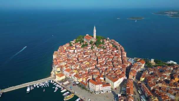 Uitzicht Vanuit Lucht Oude Binnenstad Van Rovinj Beroemde Oude Kroatische — Stockvideo