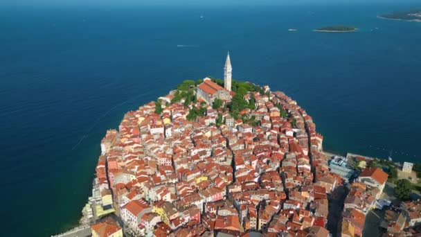 Vista Aérea Del Centro Histórico Rovinj Idílica Ciudad Costera Istria — Vídeos de Stock