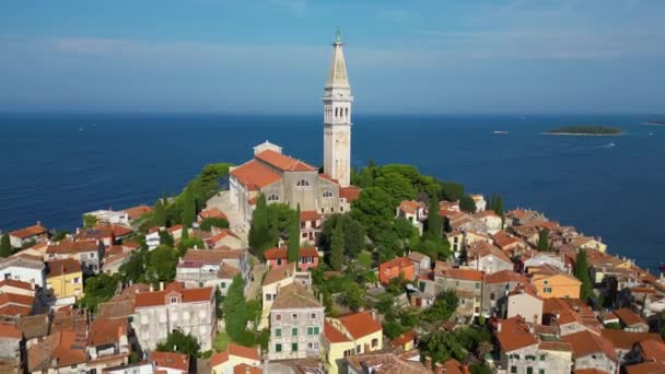 Rovinj Kroatië Uitzicht Vanuit Lucht Kerk Van Saint Euphemia Istrië — Stockvideo